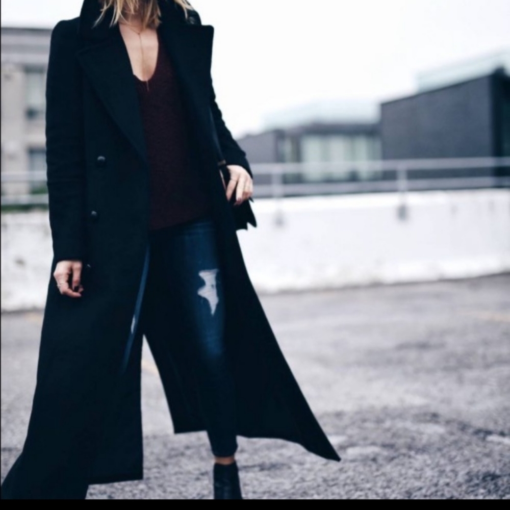 Express Women's Black Wool Long  Trench Pea Coat Overcoat XS / TP